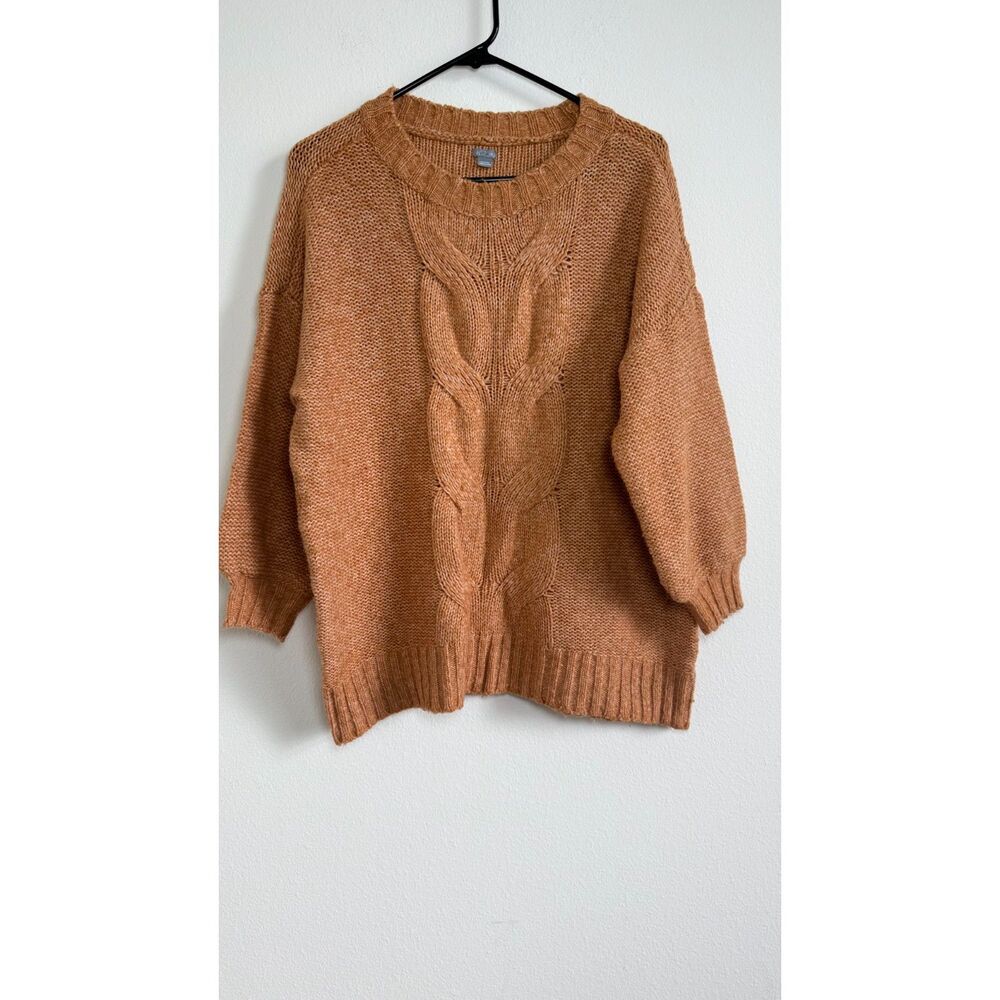 Aerie Women’s Large Oversized Cable Knit Sweater Camel Brown Balloon Sleeve